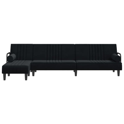 L-formet sovesofa 260x140x70 cm velour sort