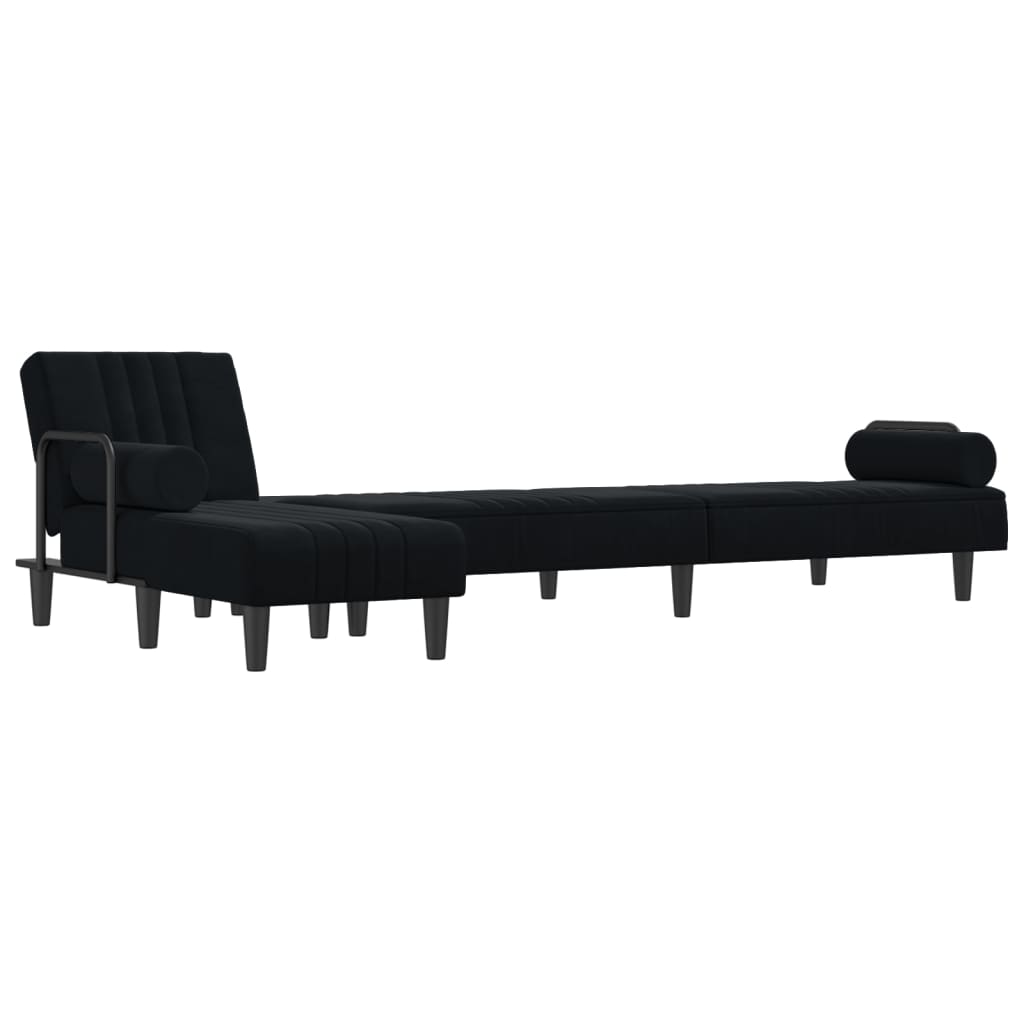 L-formet sovesofa 260x140x70 cm velour sort