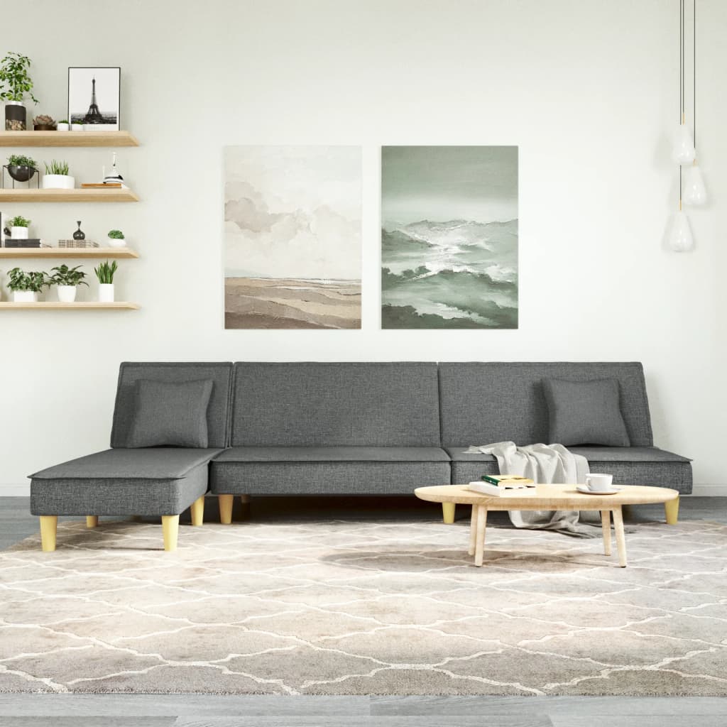 L-formet sovesofa 255x140x70 cm stof mørkegrå