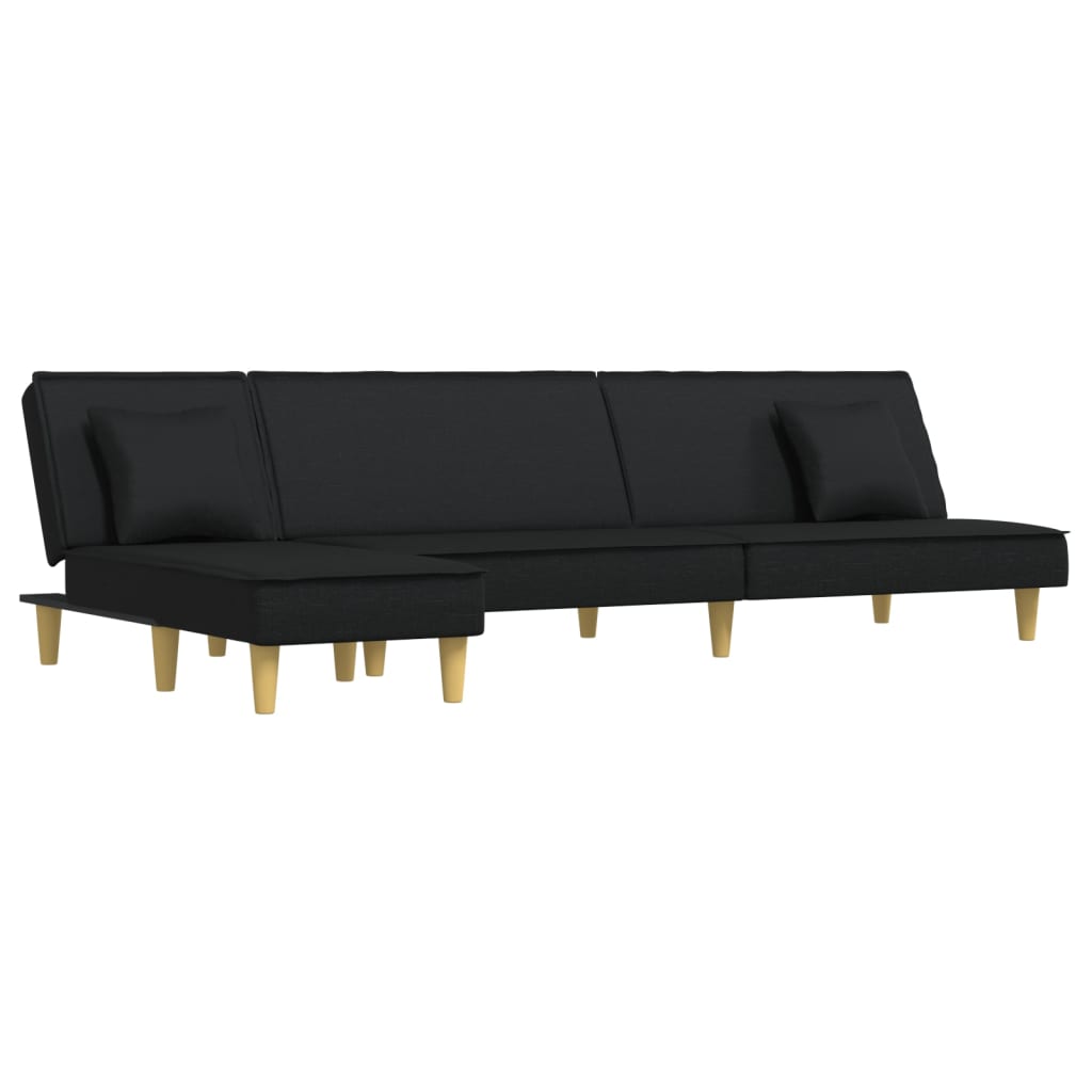 L-formet sovesofa 255x140x70 cm stof sort