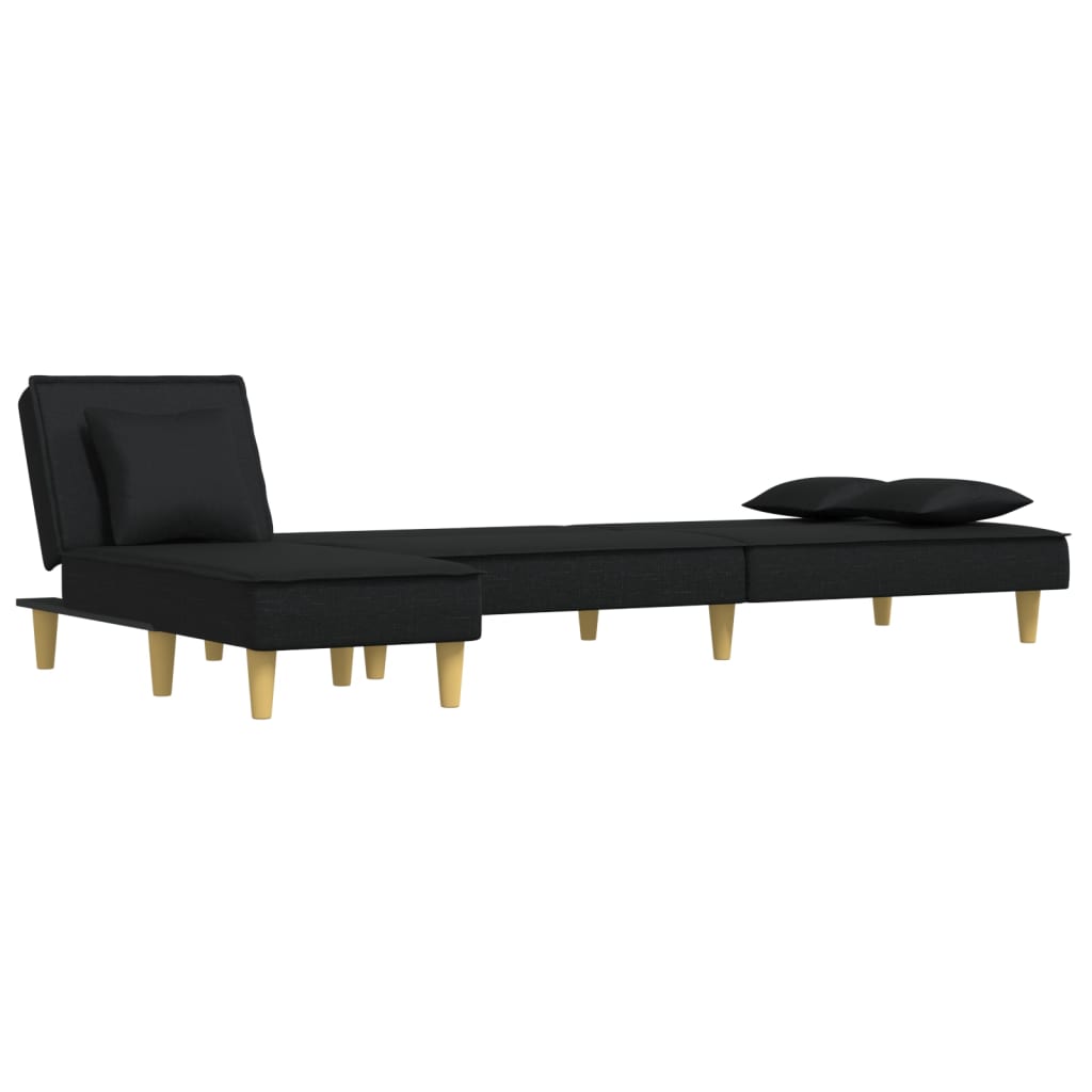 L-formet sovesofa 255x140x70 cm stof sort