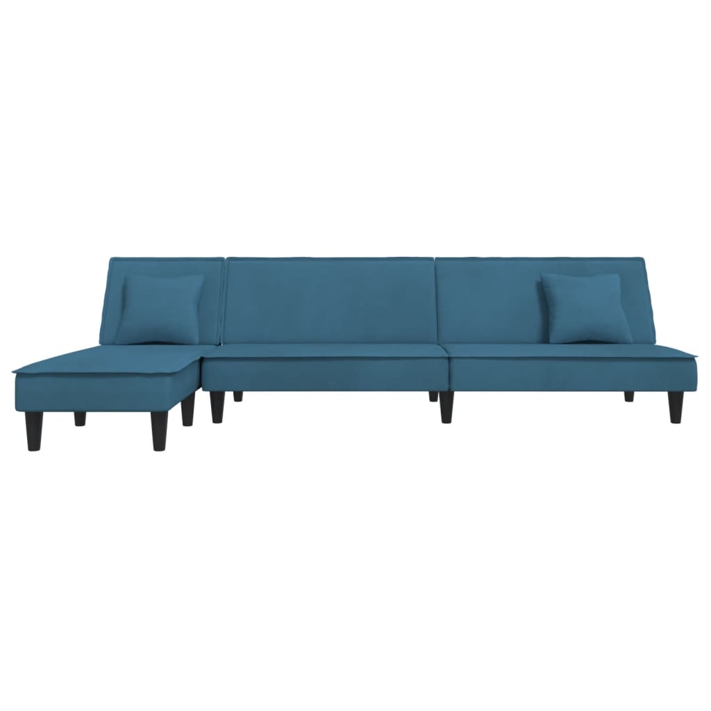 L-formet sovesofa 255x140x70 cm velour blå