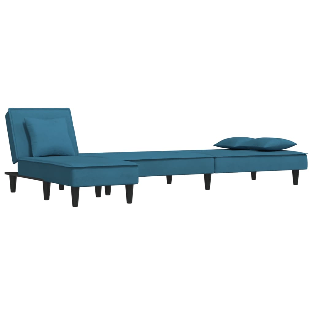 L-formet sovesofa 255x140x70 cm velour blå