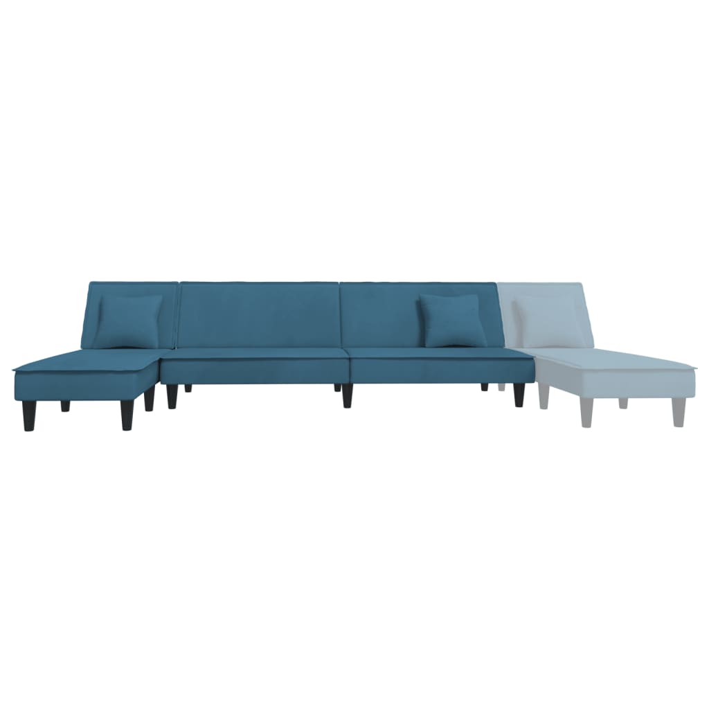 L-formet sovesofa 255x140x70 cm velour blå