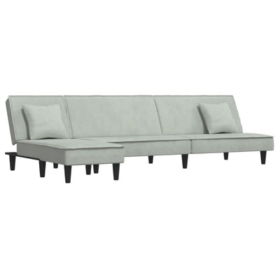 L-formet sovesofa 255x140x70 cm velour lysegrå