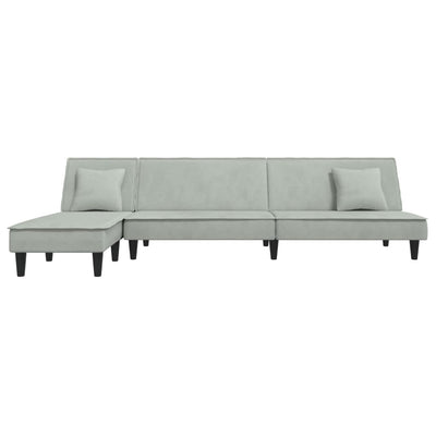 L-formet sovesofa 255x140x70 cm velour lysegrå