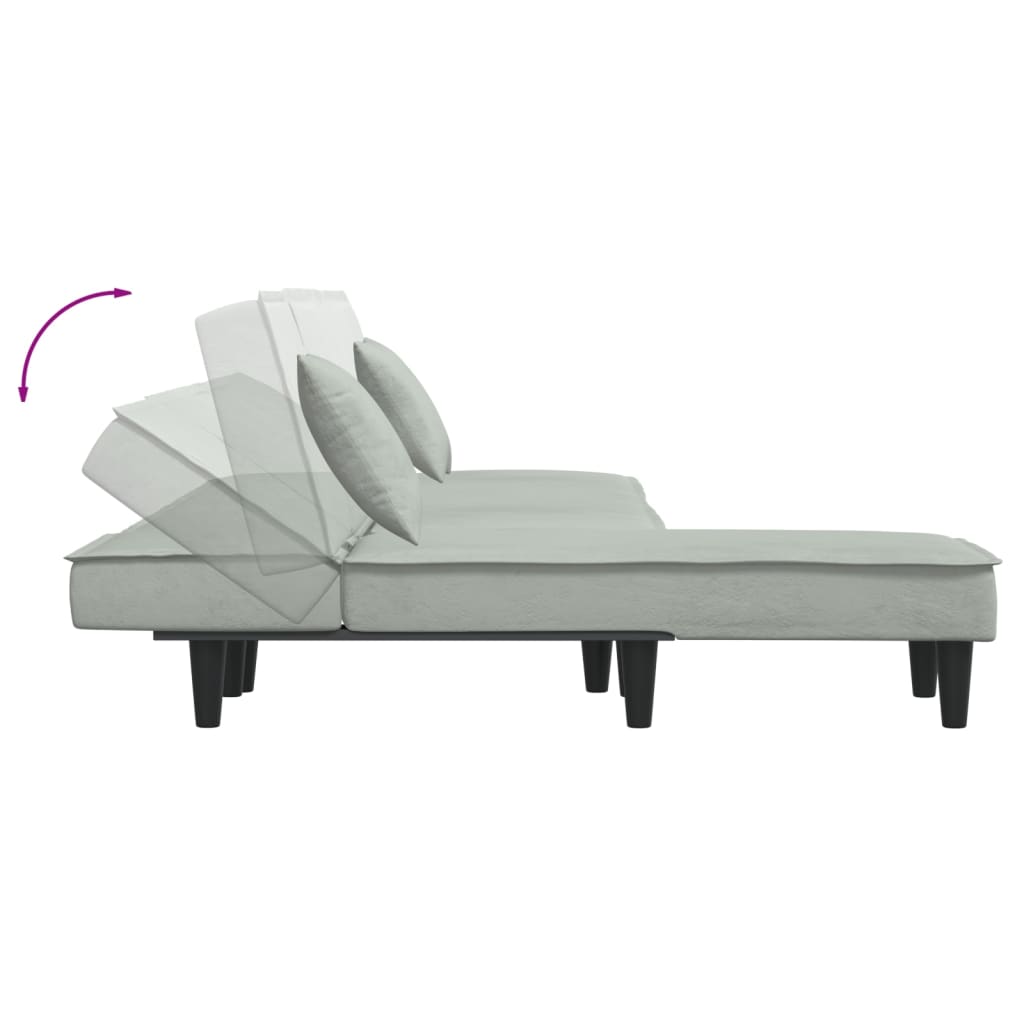 L-formet sovesofa 255x140x70 cm velour lysegrå