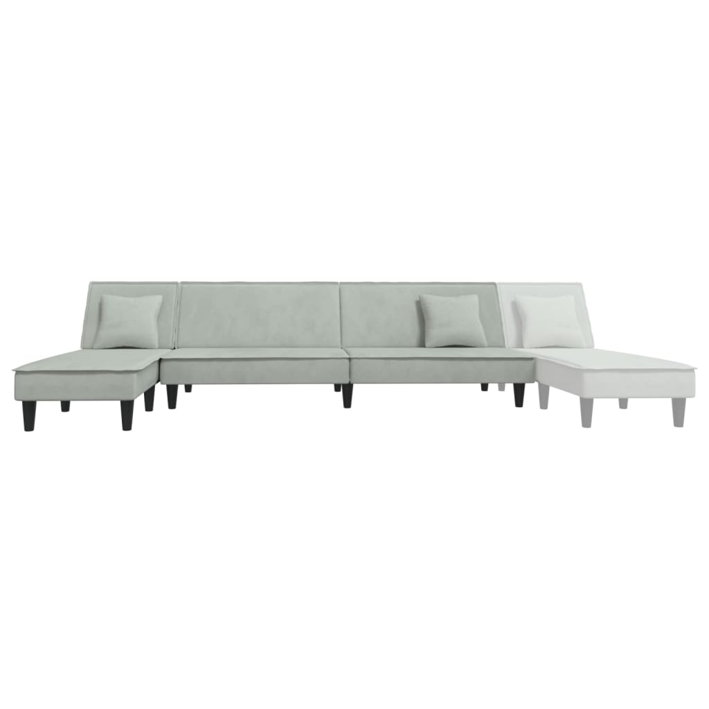 L-formet sovesofa 255x140x70 cm velour lysegrå