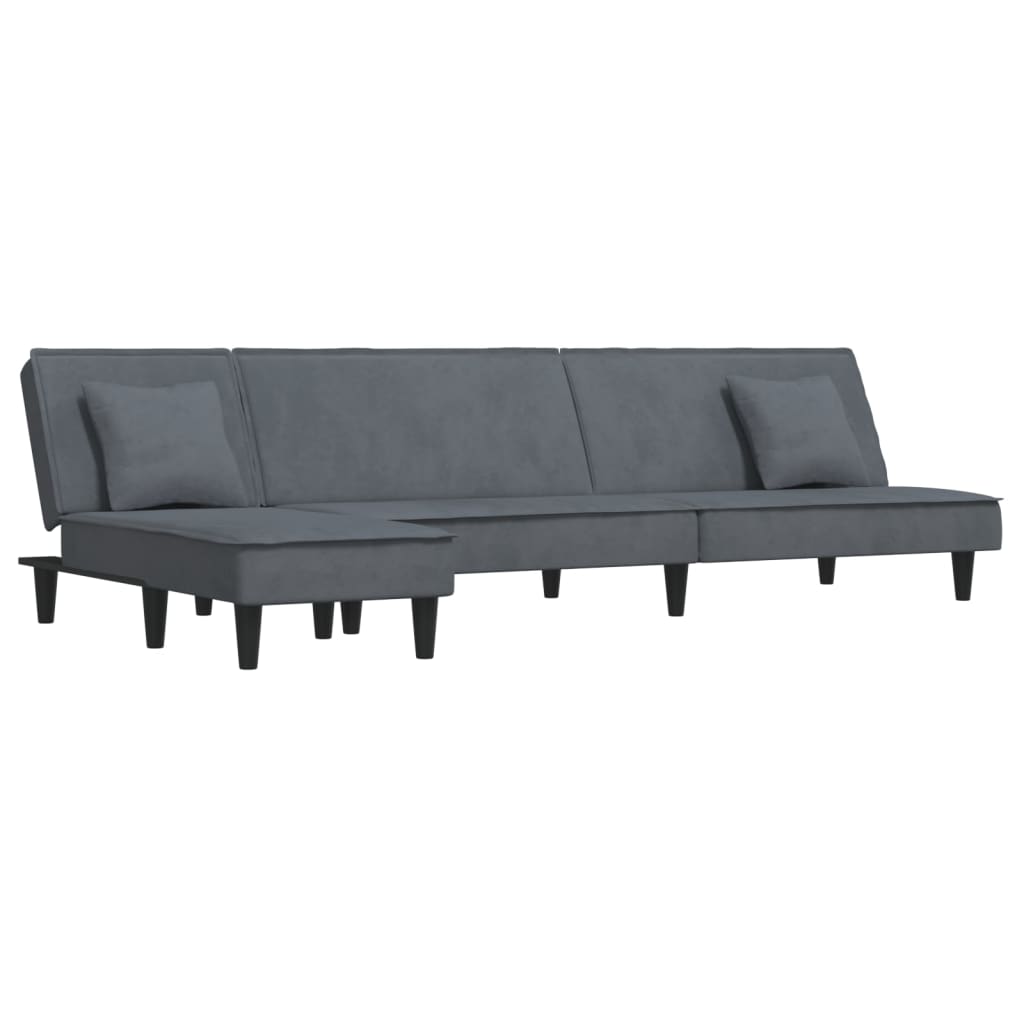 L-formet sovesofa 255x140x70 cm velour mørkegrå