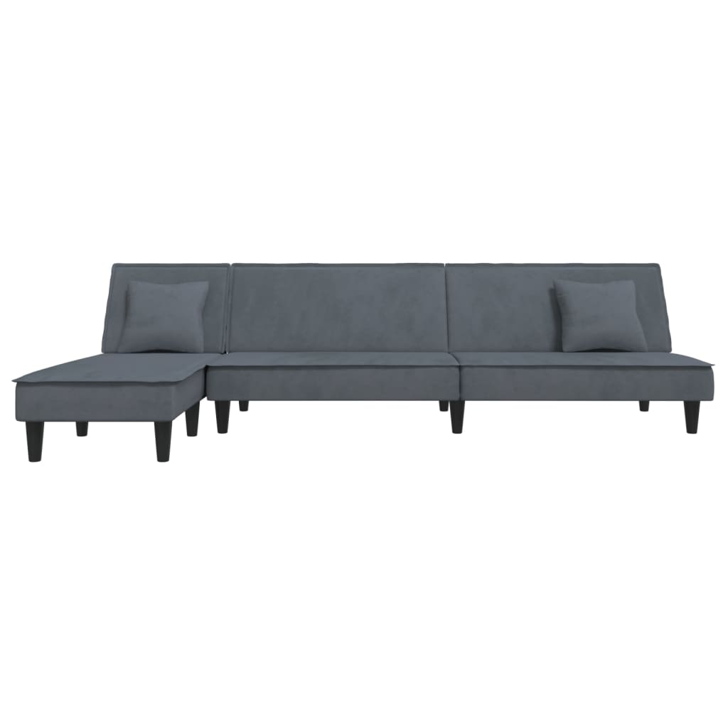 L-formet sovesofa 255x140x70 cm velour mørkegrå