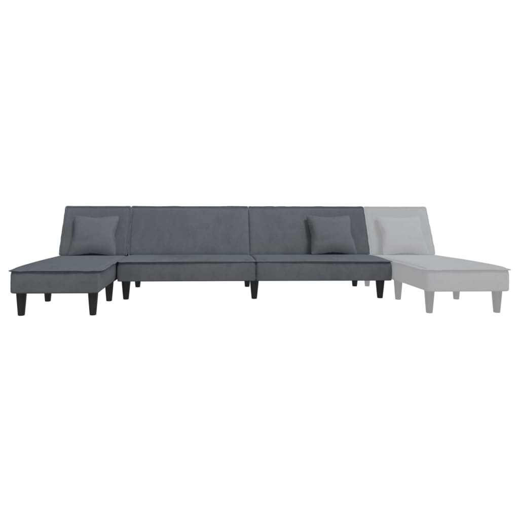 L-formet sovesofa 255x140x70 cm velour mørkegrå