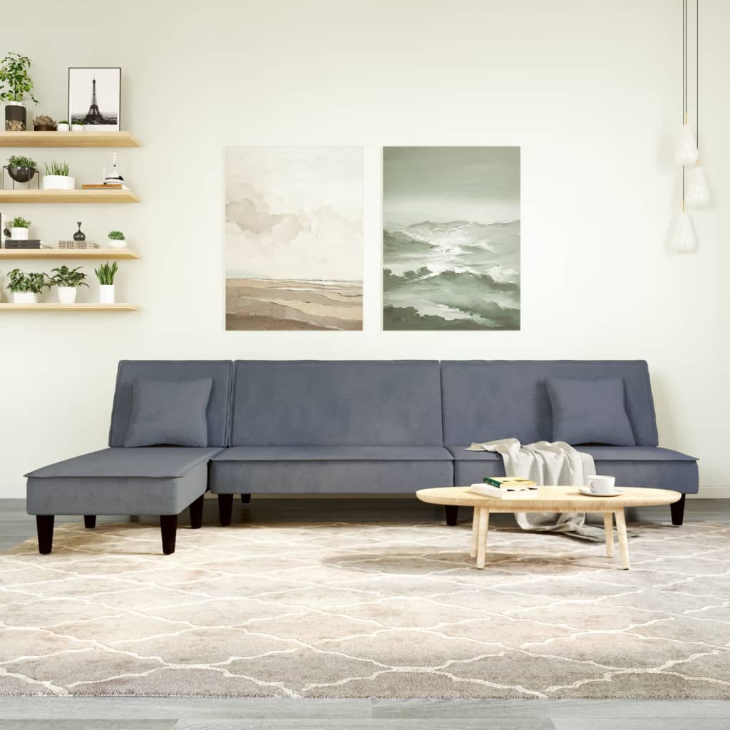 L-formet sovesofa 255x140x70 cm velour mørkegrå