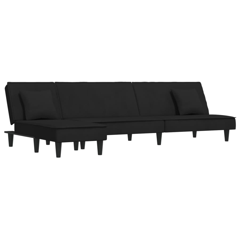 L-formet sovesofa 255x140x70 cm velour sort