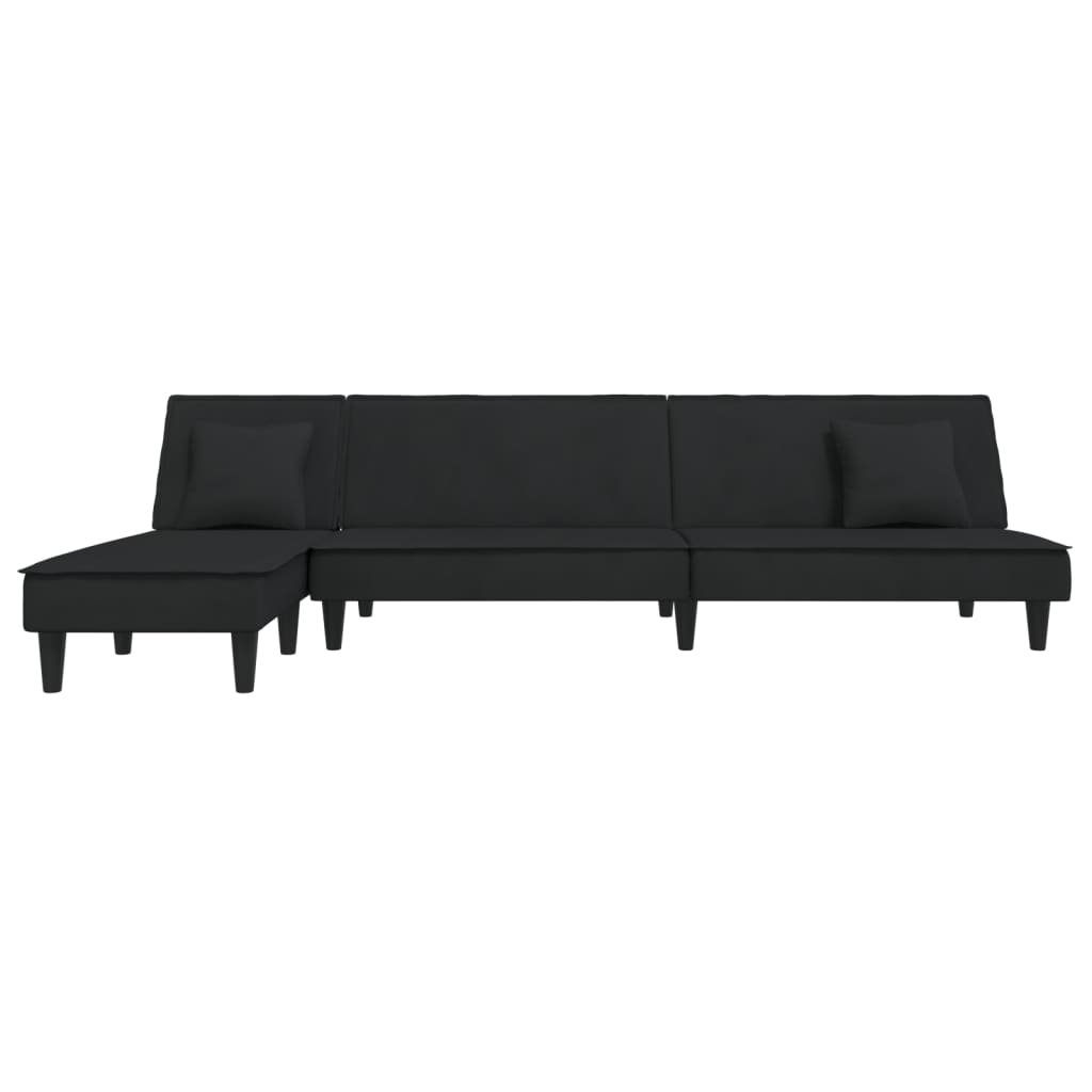 L-formet sovesofa 255x140x70 cm velour sort