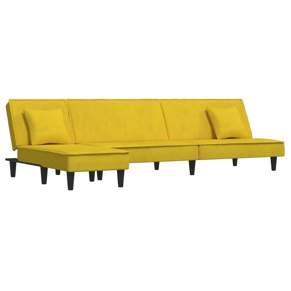 L-formet sovesofa 255x140x70 cm velour gul