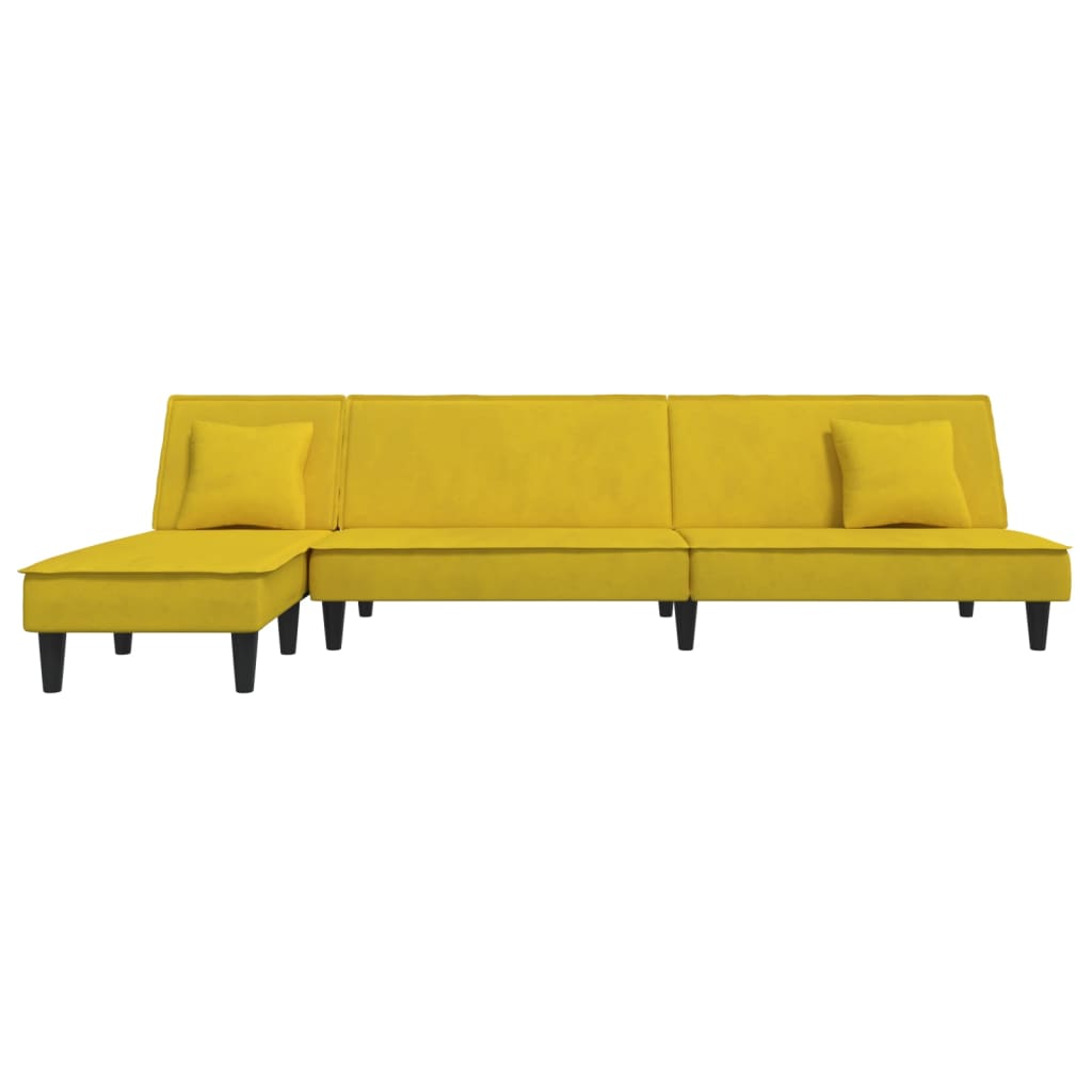 L-formet sovesofa 255x140x70 cm velour gul