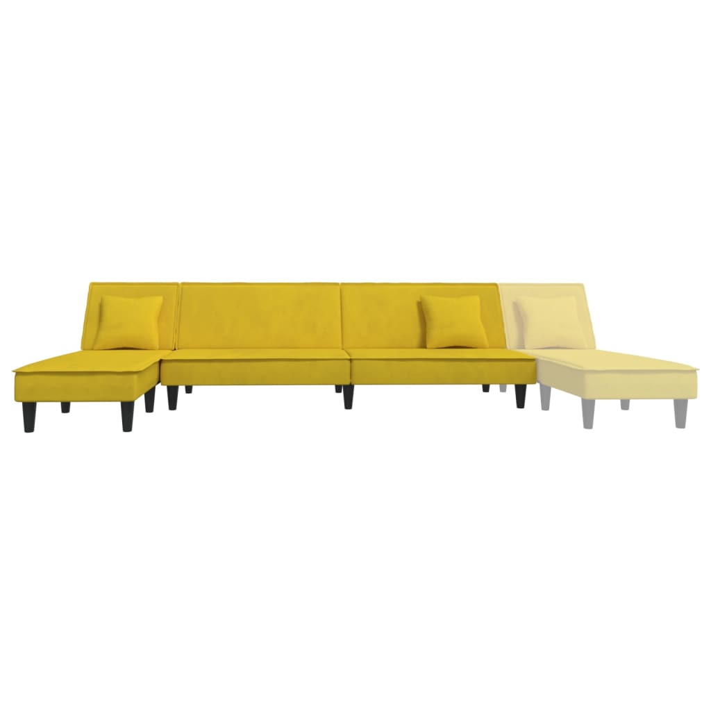 L-formet sovesofa 255x140x70 cm velour gul