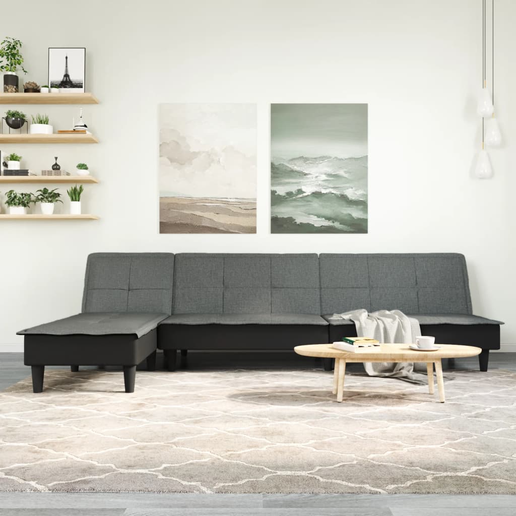 L-formet sovesofa 255x140x70 cm stof mørkegrå