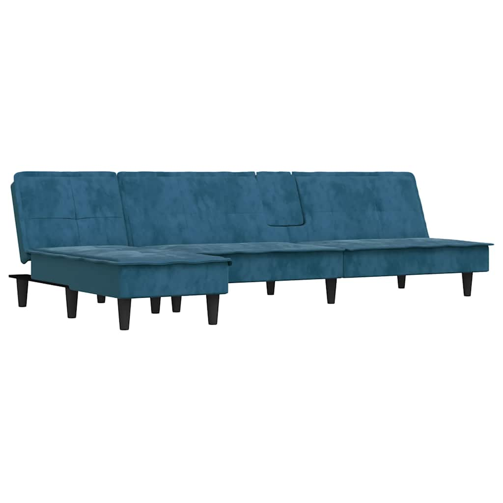 L-formet sovesofa 255x140x70 cm velour blå