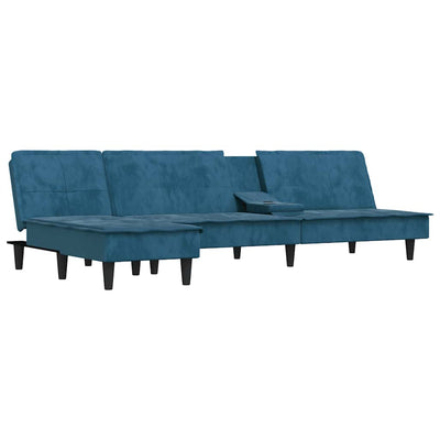 L-formet sovesofa 255x140x70 cm velour blå