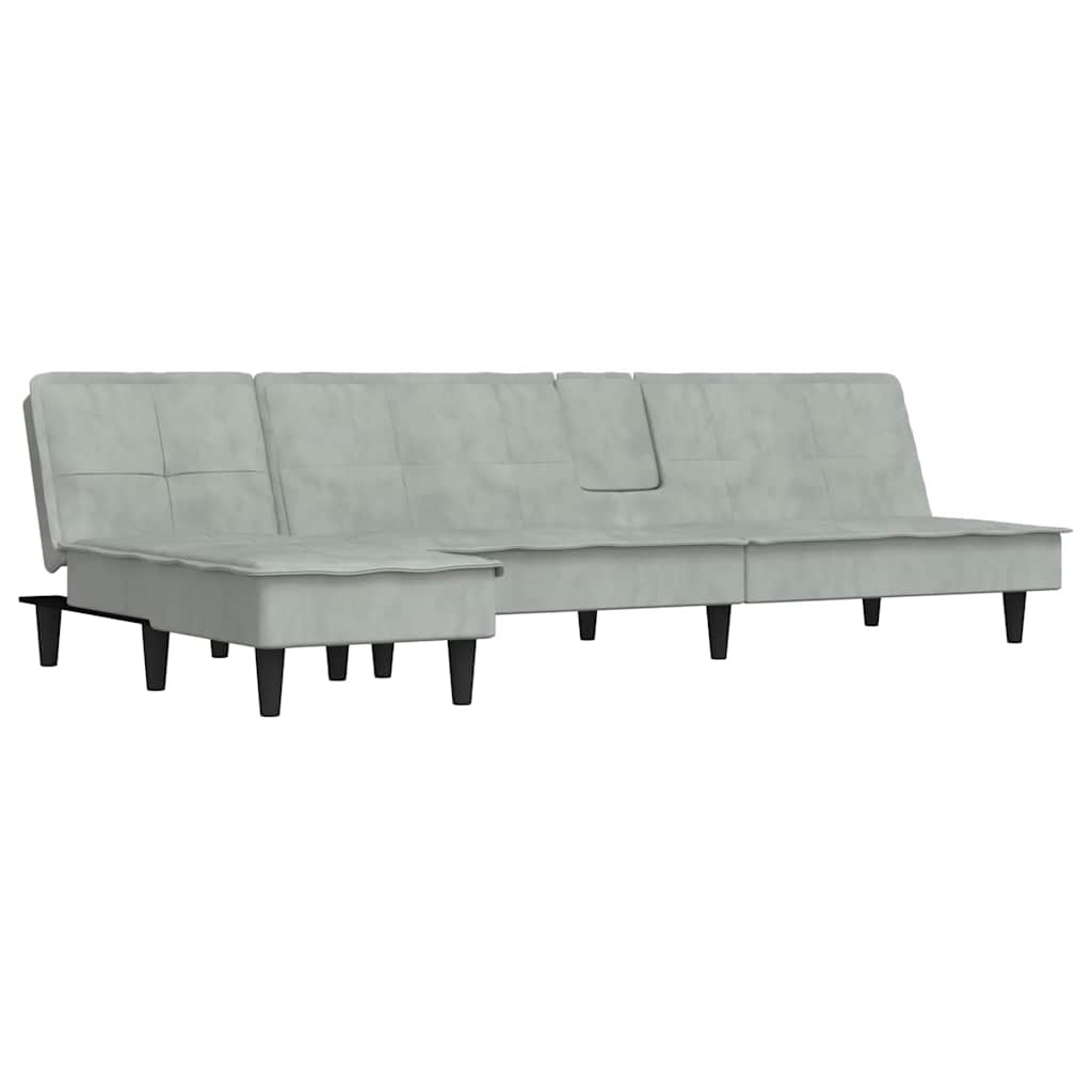 L-formet sovesofa 255x140x70 cm velour lysegrå