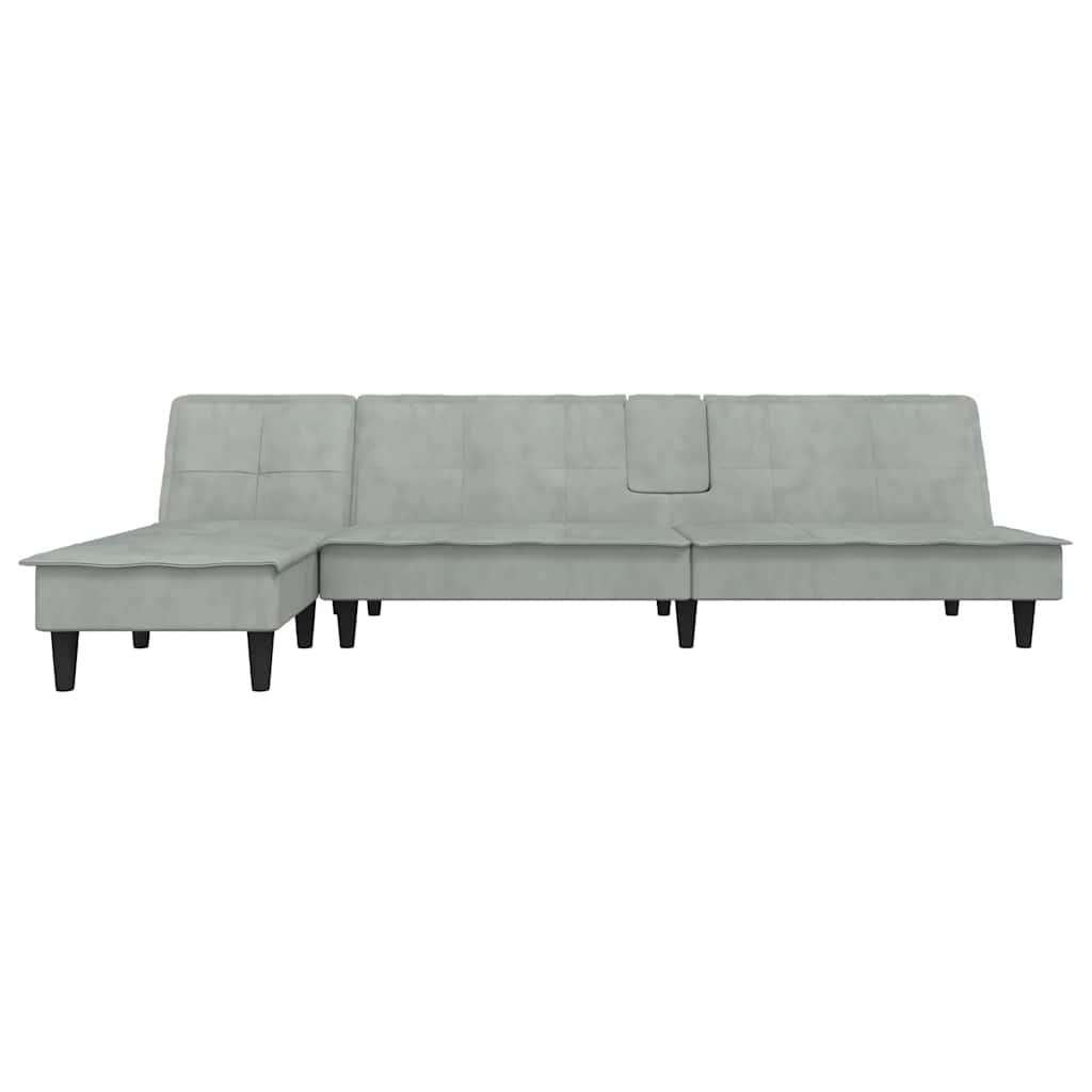 L-formet sovesofa 255x140x70 cm velour lysegrå