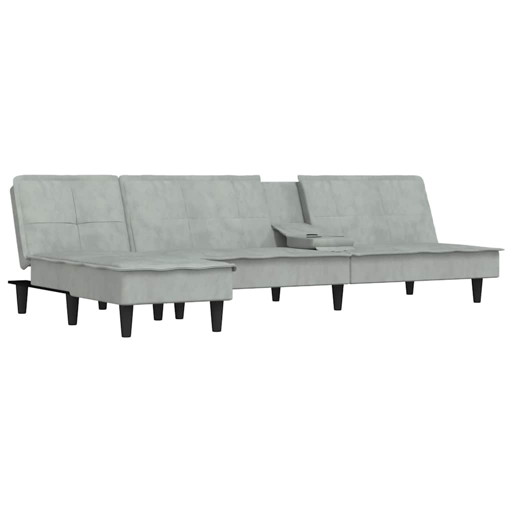 L-formet sovesofa 255x140x70 cm velour lysegrå