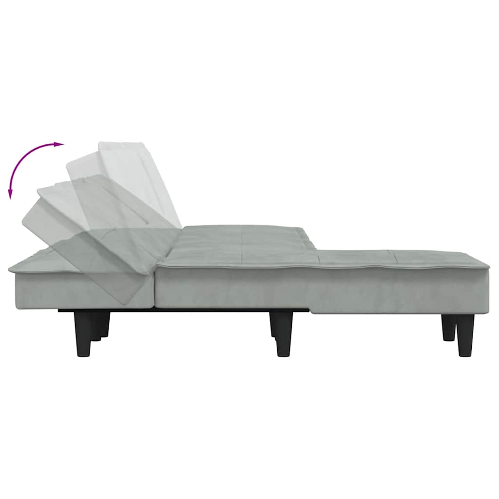 L-formet sovesofa 255x140x70 cm velour lysegrå