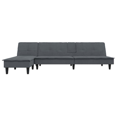 L-formet sovesofa 255x140x70 cm velour mørkegrå