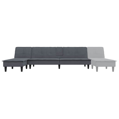 L-formet sovesofa 255x140x70 cm velour mørkegrå