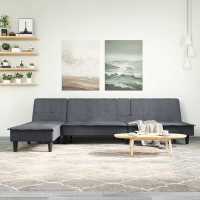 L-formet sovesofa 255x140x70 cm velour mørkegrå