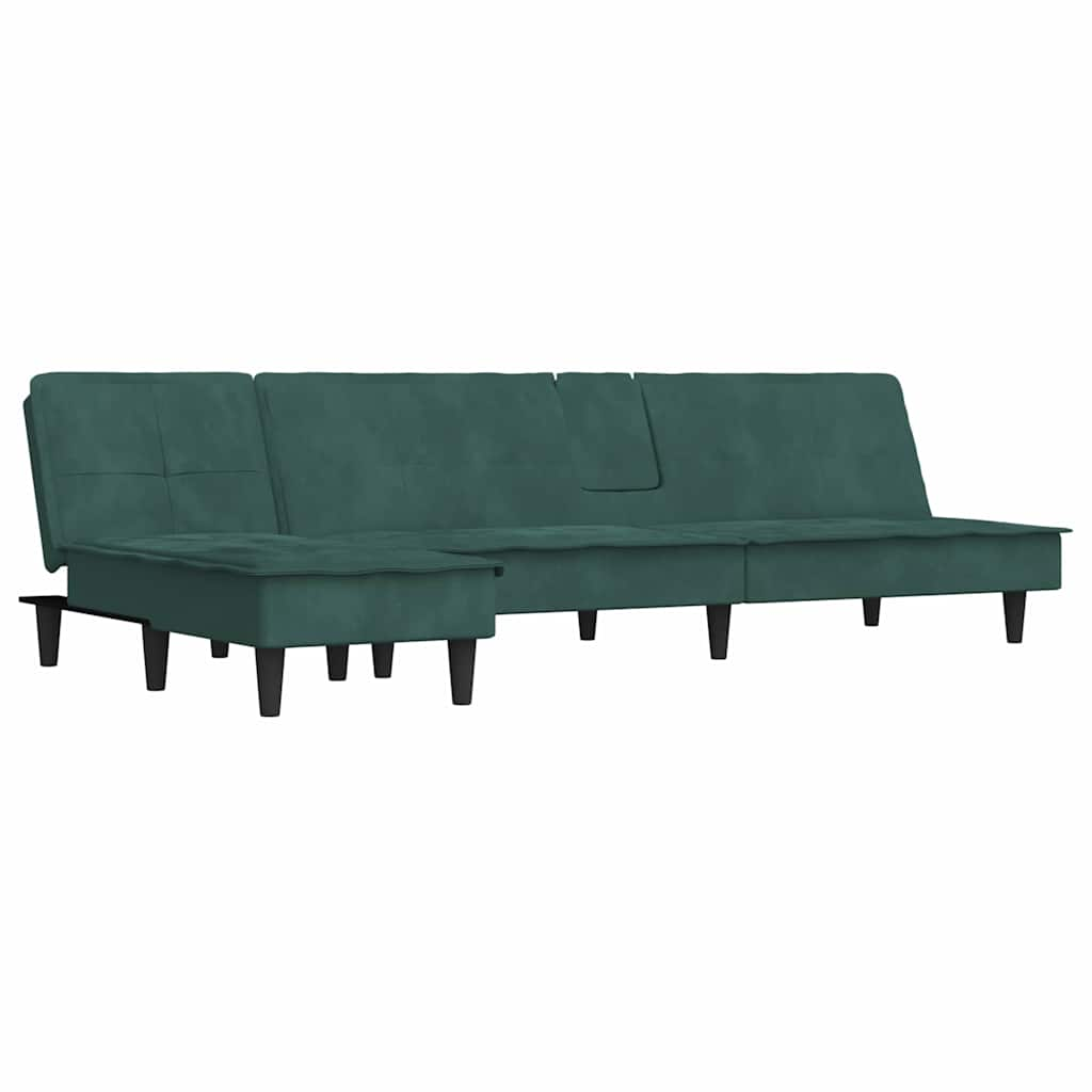 L-formet sovesofa 255x140x70 cm velour mørkegrøn