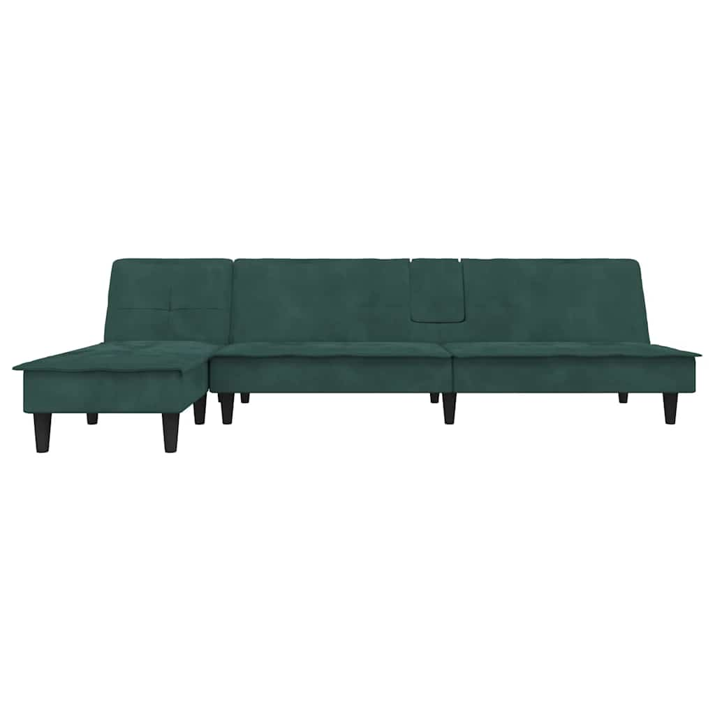 L-formet sovesofa 255x140x70 cm velour mørkegrøn