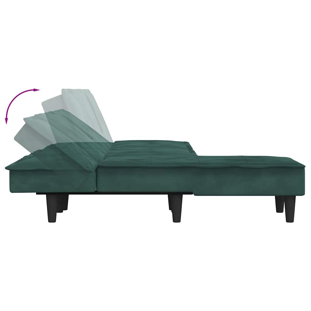 L-formet sovesofa 255x140x70 cm velour mørkegrøn