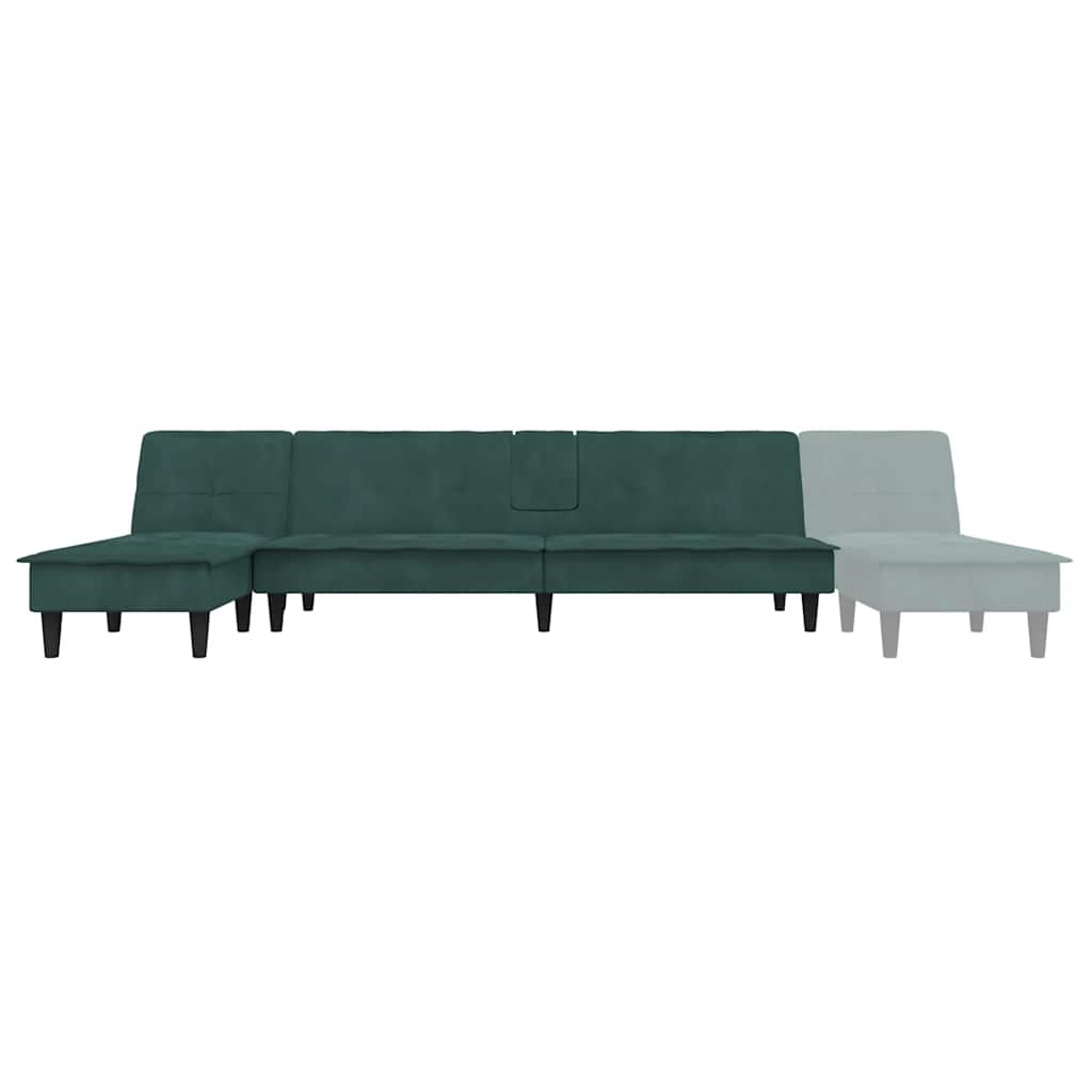 L-formet sovesofa 255x140x70 cm velour mørkegrøn