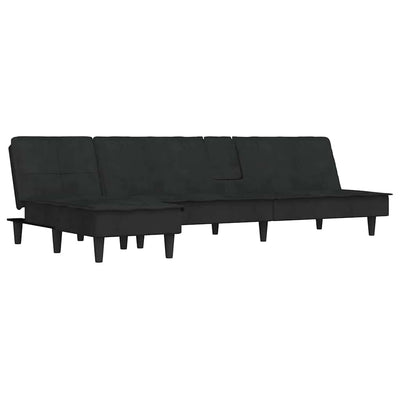 L-formet sovesofa 255x140x70 cm velour sort