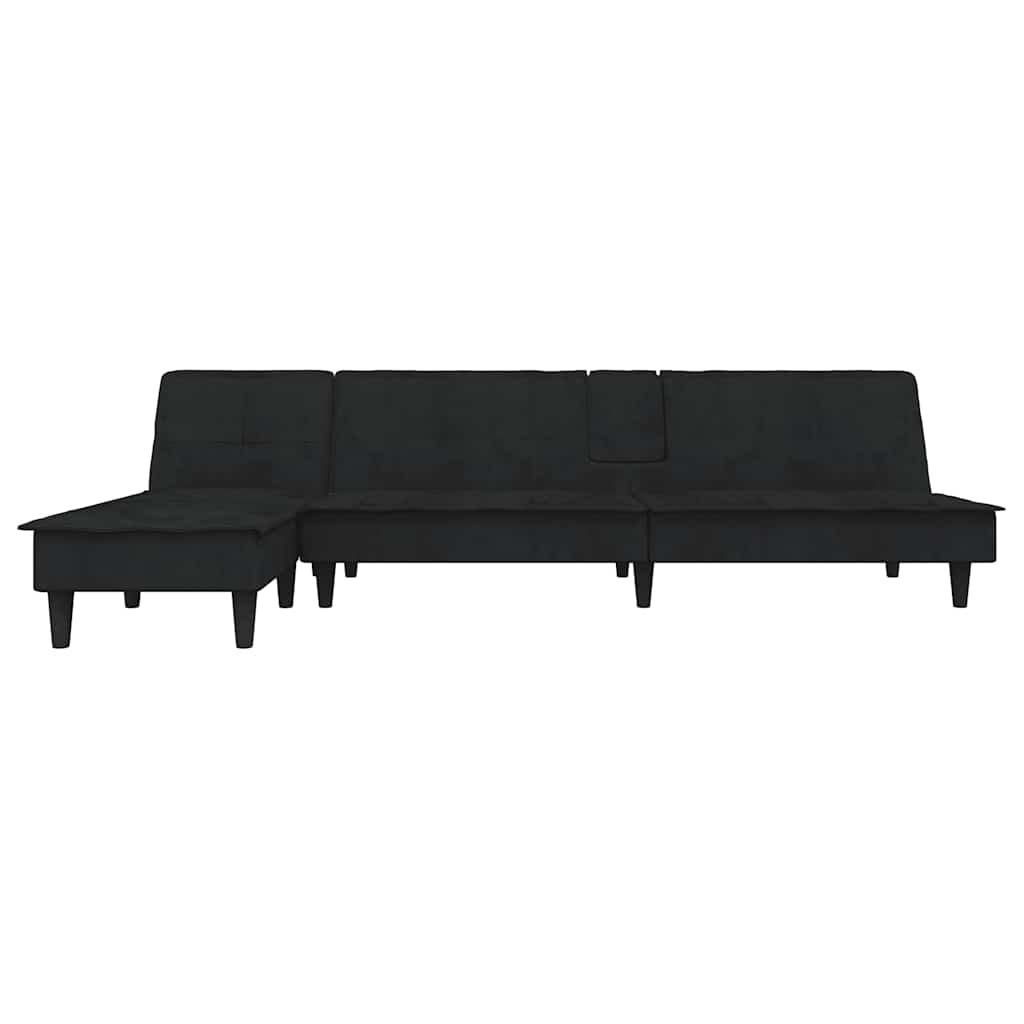 L-formet sovesofa 255x140x70 cm velour sort