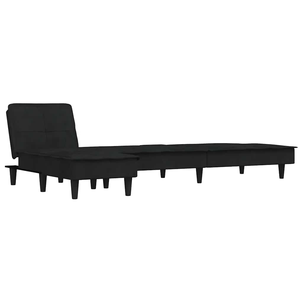 L-formet sovesofa 255x140x70 cm velour sort