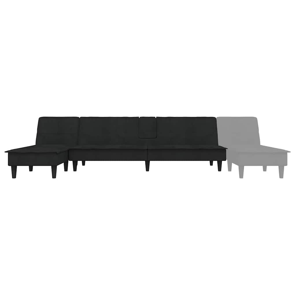 L-formet sovesofa 255x140x70 cm velour sort