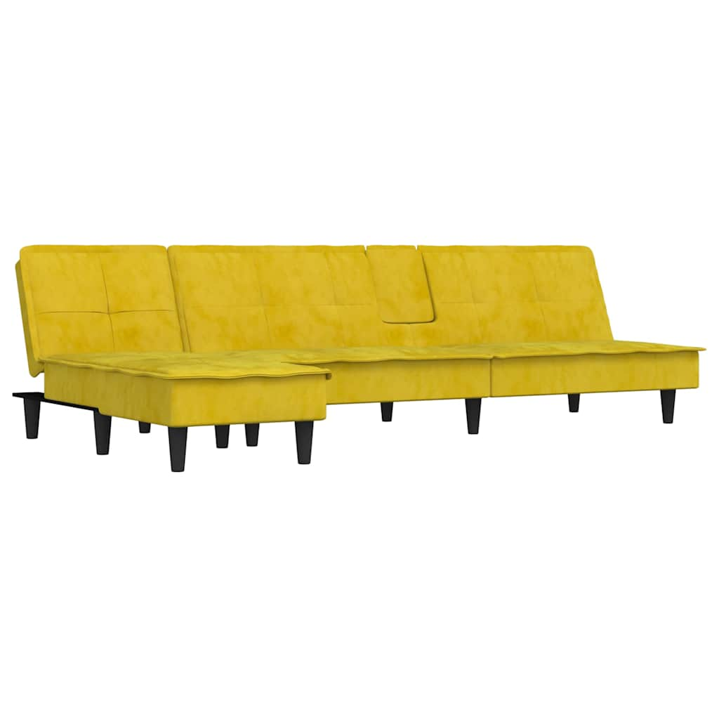 L-formet sovesofa 255x140x70 cm velour gul