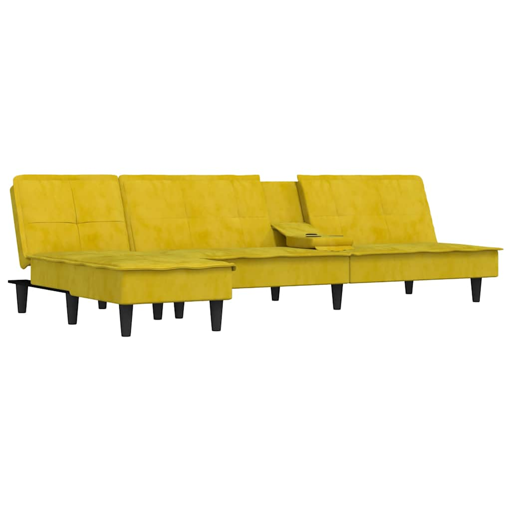 L-formet sovesofa 255x140x70 cm velour gul