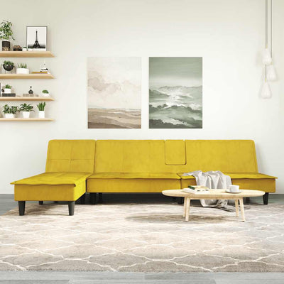 L-formet sovesofa 255x140x70 cm velour gul