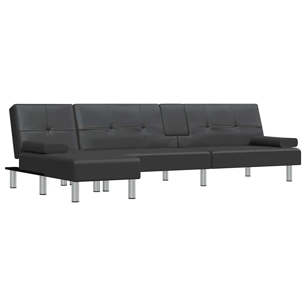 L-formet sovesofa 255x140x70 cm kunstlæder sort