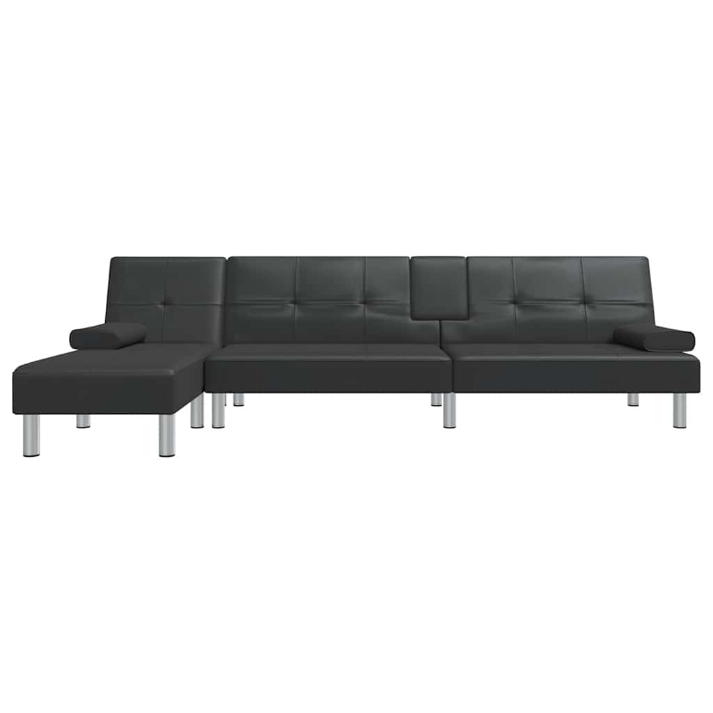 L-formet sovesofa 255x140x70 cm kunstlæder sort