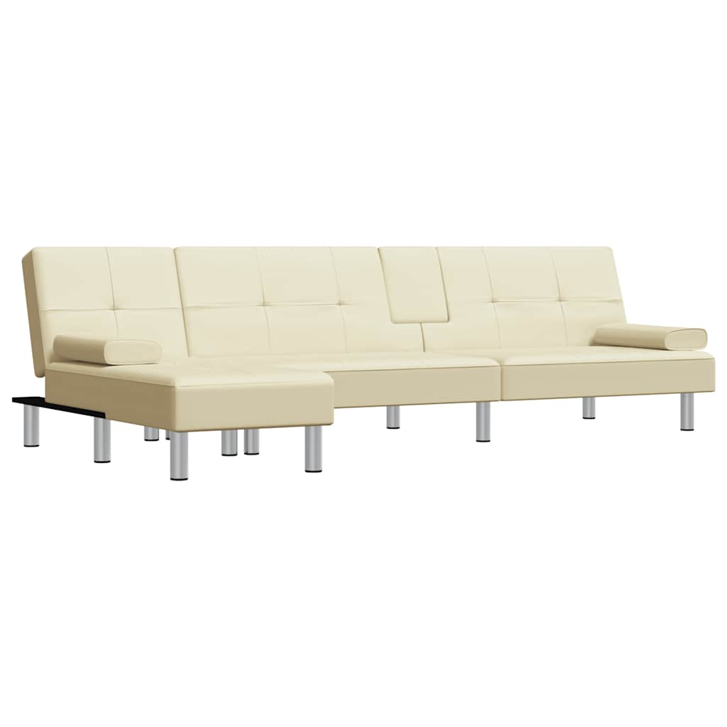 L-formet sovesofa 255x140x70 cm kunstlæder cremefarvet