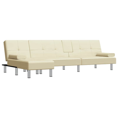 L-formet sovesofa 255x140x70 cm kunstlæder cremefarvet