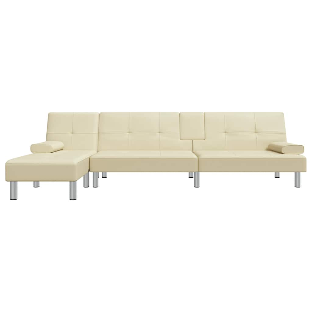 L-formet sovesofa 255x140x70 cm kunstlæder cremefarvet