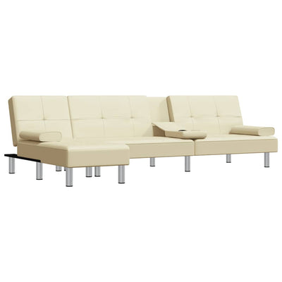 L-formet sovesofa 255x140x70 cm kunstlæder cremefarvet