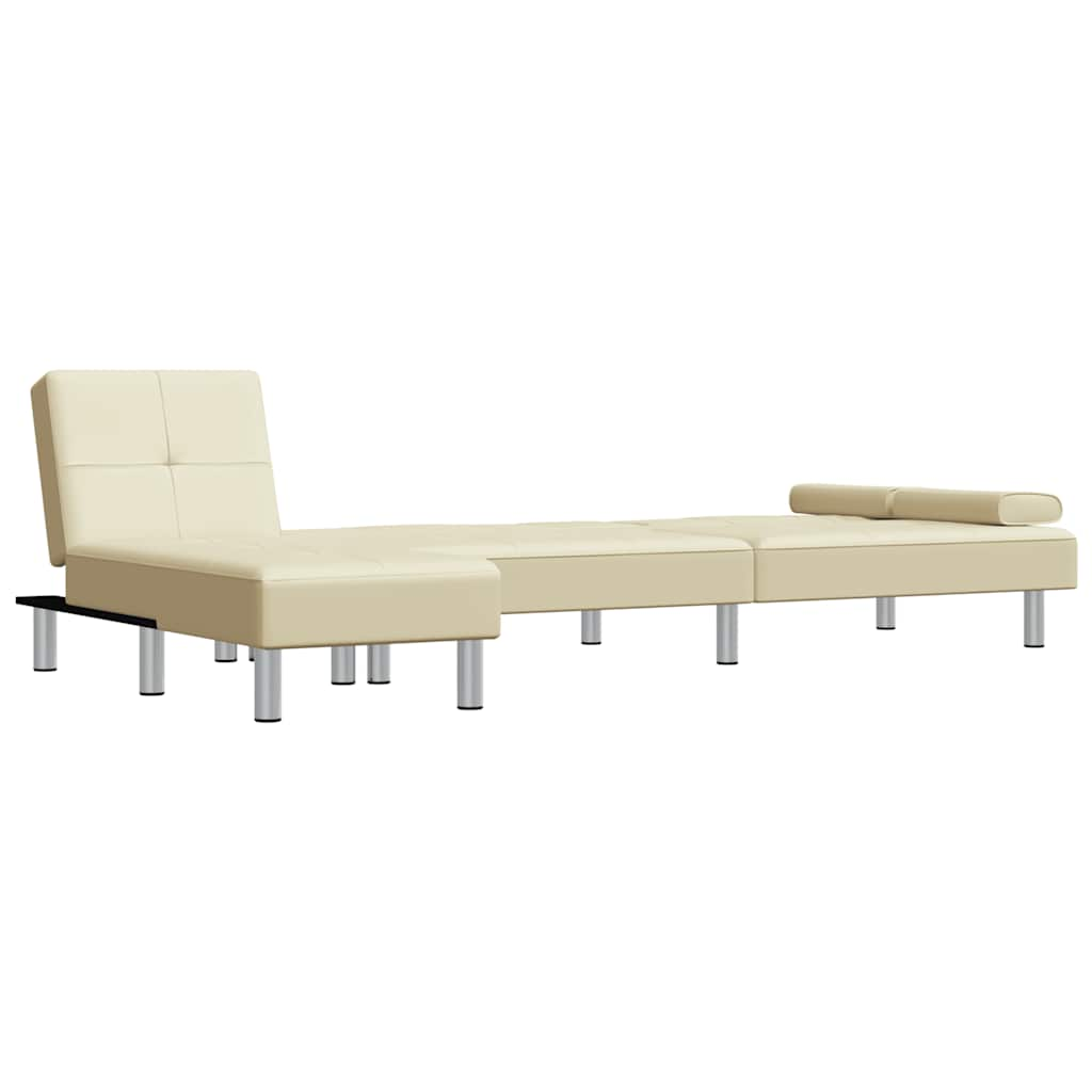 L-formet sovesofa 255x140x70 cm kunstlæder cremefarvet