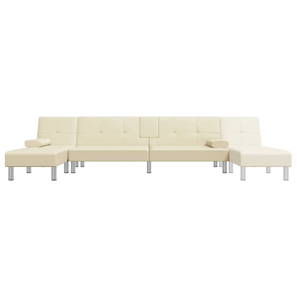 L-formet sovesofa 255x140x70 cm kunstlæder cremefarvet